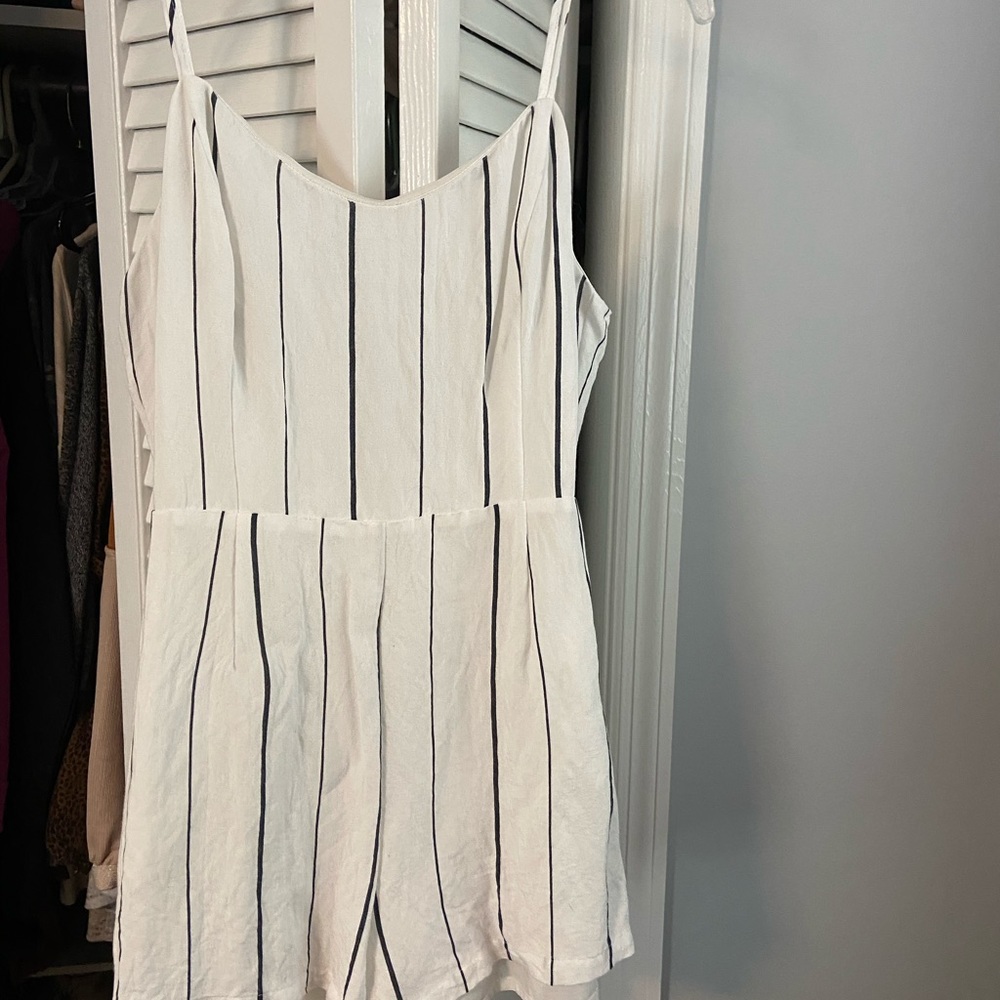White and navy stripped romper